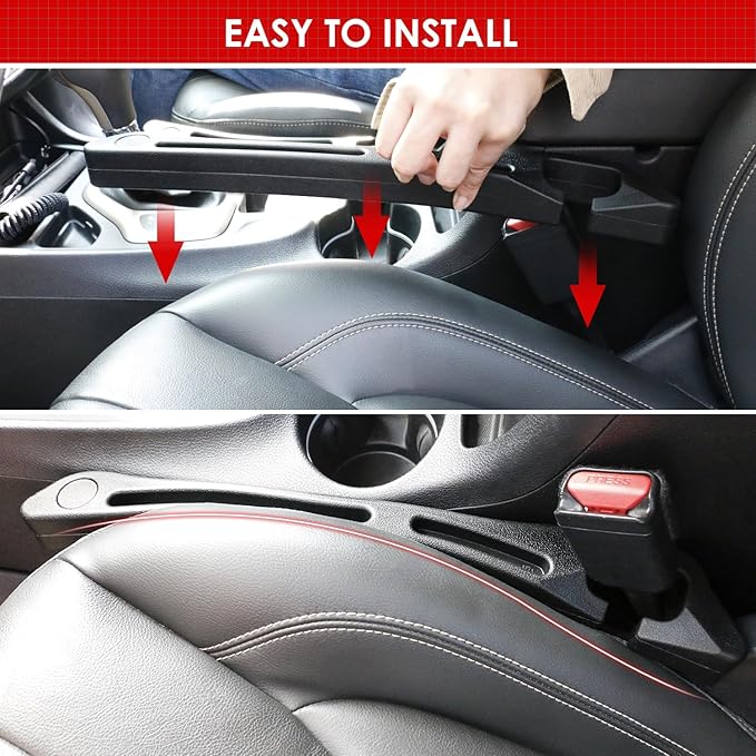 Car Seat Gap Filler, 2 Pack Seat Gap Filler Organizer with Seat Belt Holes, Seat Gap Fillers Between Seat and Console