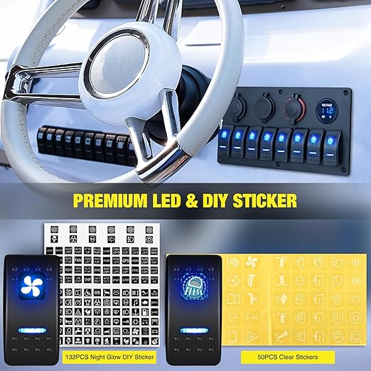 Nilight 8 Gang Rocker Switch Panel Waterproof Aluminum Marine with PD Type C & USB Charger Cigarette Lighter Socket Voltmeter Inline Fuse 12V 24V ON Off Pre-Wired Switches for Car Truck Boat