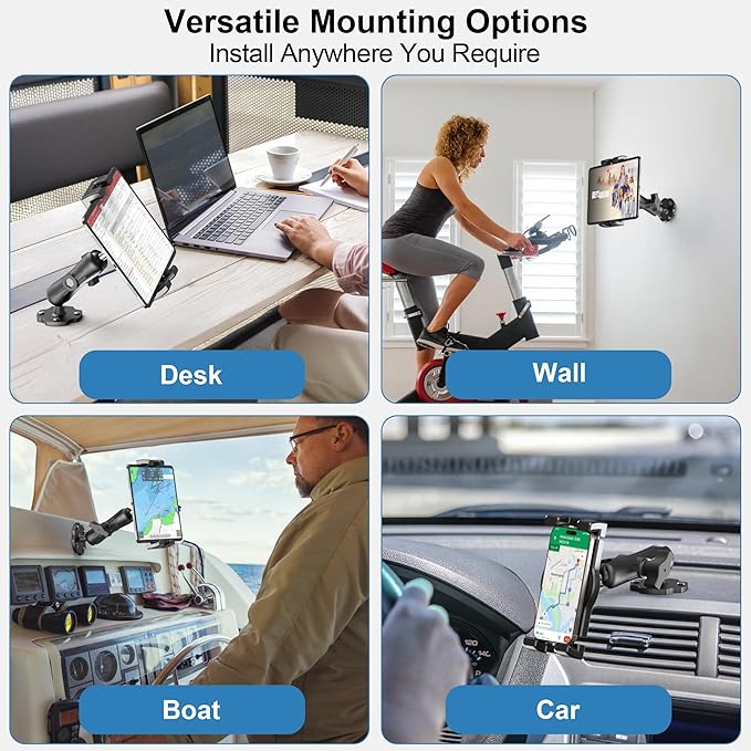 Keuvirya Heavy Duty Tablet Mount for Truck & Vehicle, Drill Base Tablet Holder for Truck with Aluminum Arm, Compatible with 4.7"-12.9" Tablets/iPad/Phones, iPad Truck Mount for Dashboard, Walls, Boat
