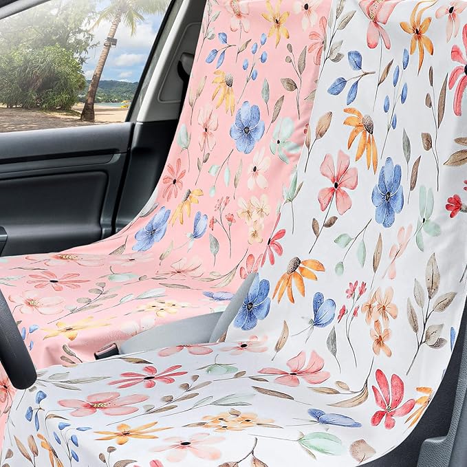 Hahafelt 2 Pack Car Seat Towel Covers with Storage Bag 63 x 32 Inch Athletic Running Towel Seat Sweat Washable Non Slip Cover Gift for Car Outdoor Sport Activities (Watercolor Flowers)