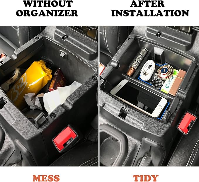 Compatible with Center Console Organizer Tray Jeep Wrangler JL/JLU 2018-2021 2022 2023 2024 2025 and Jeep Gladiator JT Truck 2020-2023 2024 2025 Insert Armrest Accessories (Not for JK/JKU)(Blue Trim)