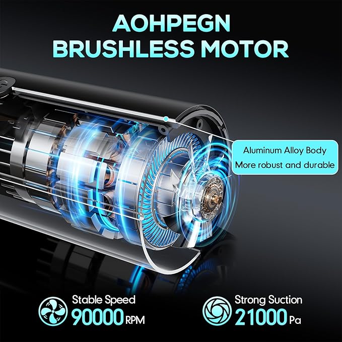 Handheld Car Vacuum Portable Cordless, Hand held Vacuum Cleaner with 21000 Pa Suction Power Air Duster for Car Cleaning, Home, Office, Pet Hair | Multi-Nozzle, Washable Filter