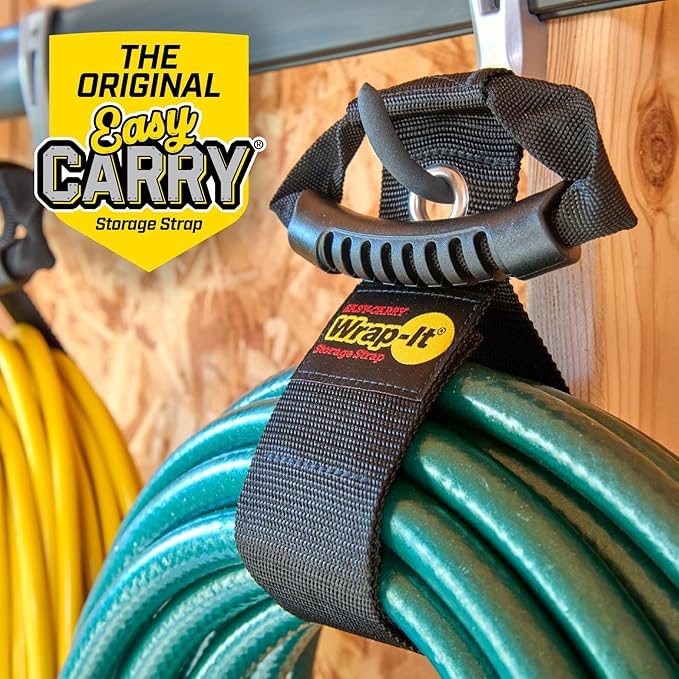 Easy-Carry Wrap-It Storage Straps - Assorted 3-Pack Black with Grommet - Power Cord Organizer Carrying Straps for RV Hose Storage and Accessories
