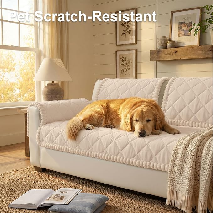 Smiry Fuzzy Couch Cover for Dogs, Non Slip Washable Pet Sofa Cover, Scratch Proof Hair Resistant Plush Sofa Slipcover, Pet Friendly Couch Cushion Protector for Cat, Apricot, 27.6" x 88"