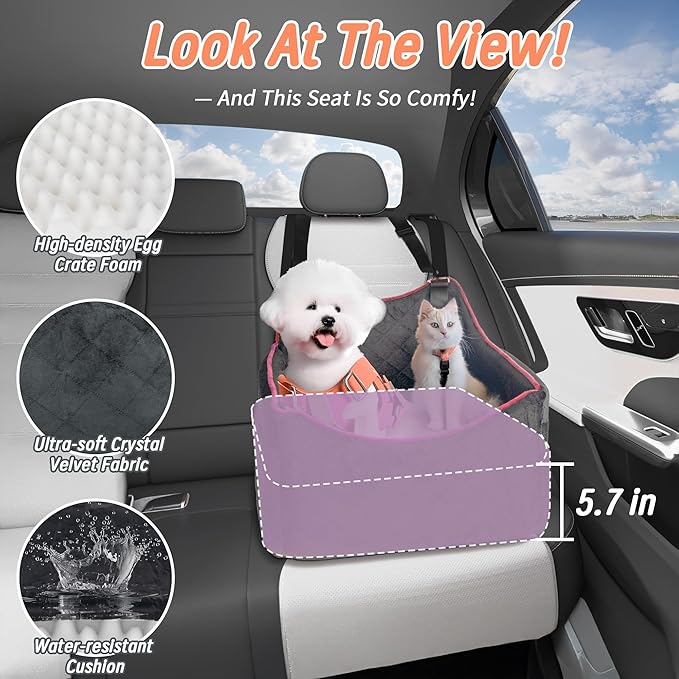 Dog Car Seat for Medium Sized Dogs 30 lbs, Safety Dog Booster Seat for Small Dogs with Secure Safe Buckles & Clip-On Leash, Soft Waterproof Washable Travel Doggy Car Seat with Storage Pockets(Gray)