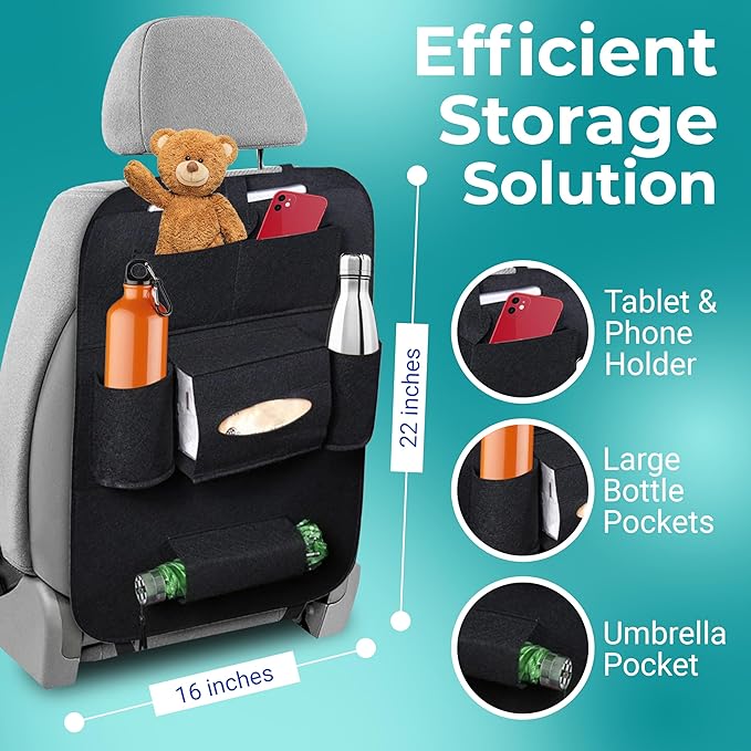 Backseat Car Organizer: Storage Solution with Tablet Holder for Kids, Travel Essentials & Road Trip Comfort”