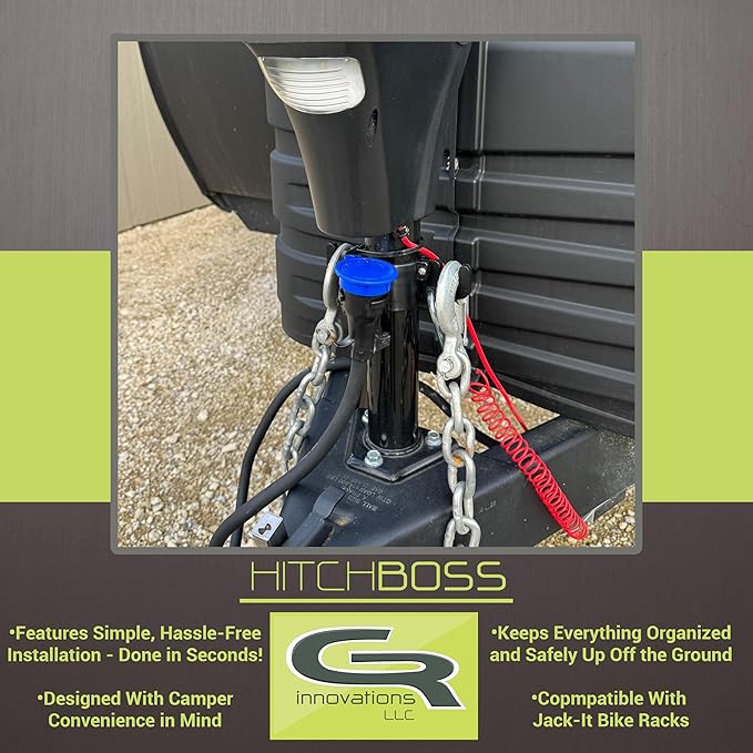 GR Innovations HitchBoss 7-Way - Towing Organizer for Manual/Electric 2” & 2 ¼” Trailer Hitch - Easy Install RV Accessories - Side Hooks, Cable & Harness Holder - Made in USA