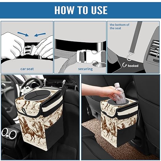 Wild Western Cowboy Car Trash Can with Lid Collapsible Reusable Waterproof Car Garage Bag,Automotive Garbage Can,Car Accessories Interior Car Organizer