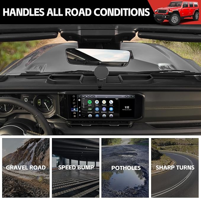 Magnetic Phone Mount Holder Fit for 2024+ Jeep Wrangler JL JLU&Gladiator JT Car Dashboard Multi-Mount Phone Holder Dash Tray for 2024 2025 Jeep JL/JT Accessories(2024+ 4X4, Not for 4XE)