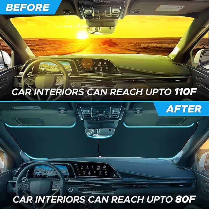 Autovir 2 Piece Car Windshield Sun Shade Foldable | Durable Polyester Windshield Sunshade Blocks Sun, Heat, and UV Rays | Sunshade for Car Ensuring Interior Protection | Small (29"x23.5")