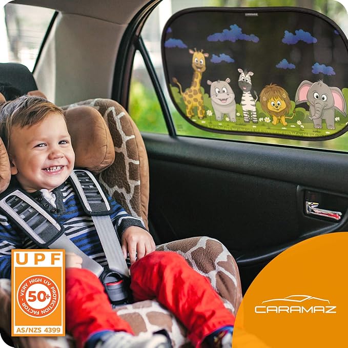 CARAMAZ Car Window Shade for Baby with Certified UV-Protection 2 Pack - 21"x14"