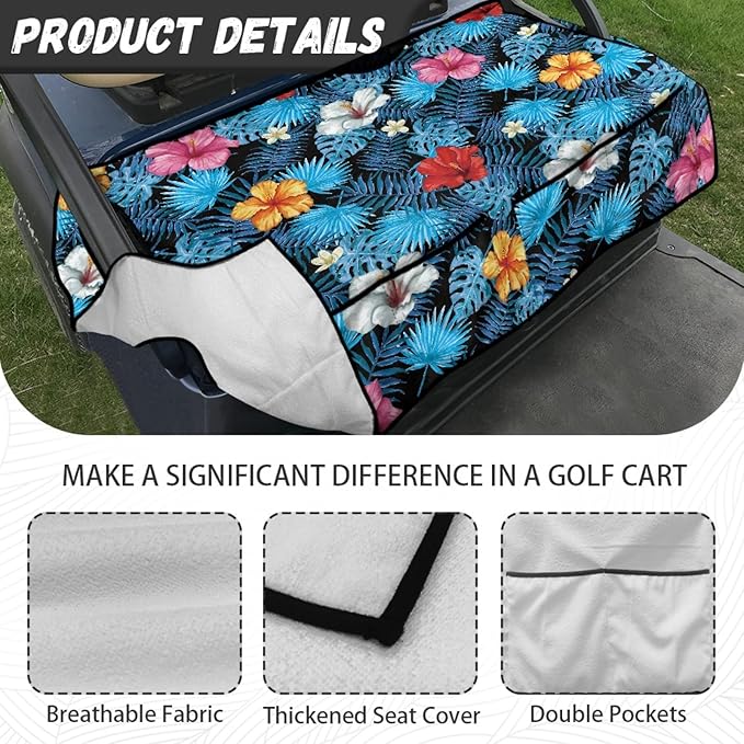 Universal Golf Cart Seat Cover with 4 Pockets Soft Golf Cart Seat Towel Blanket Fits 2-Seat Golf Carts
