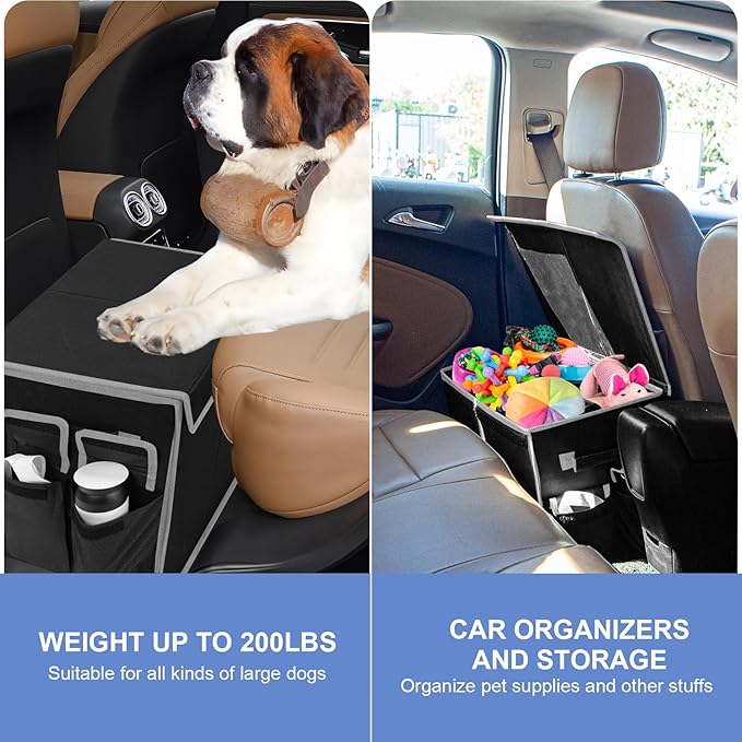 Seat Extender for Dogs up to 200lbs, Back Seat with Storage Pockets, Collapsible Front & Backseat Extender for Large, Medium and Small Dogs(Grey&Black)