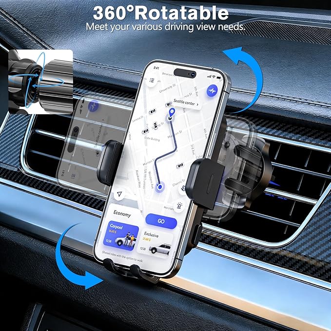 Wireless Car Charger,【80+LBS Safest Strongest】 2026 Upgrade Car Phone Holder Mount 15W/10W/7.5W Fast Charging 360° Rotation for Dashboard Windshield Vent Compatible with iPhone 17 16 Samsung