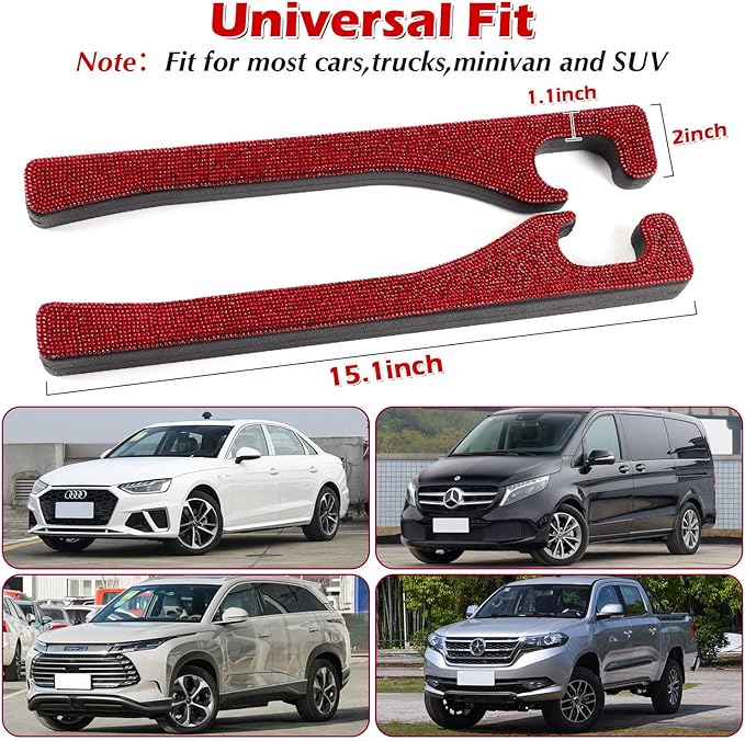 Briwill Bling Red Car Seat Gap Filler, 2 Pack Car Abyss Blocker Universal Fit for Car SUV Truck, Handmade Crystal Rhinestone Diamond Red Bling Car Accessories for Women(Red)
