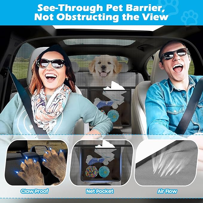 Dog Car Barrier Behind Front Seat, 51.2" Wide Car Pet Barrier One-Piece Design, Dog Car Divider Back Seat Barrier Small Crossover, Compact Car and Crossover