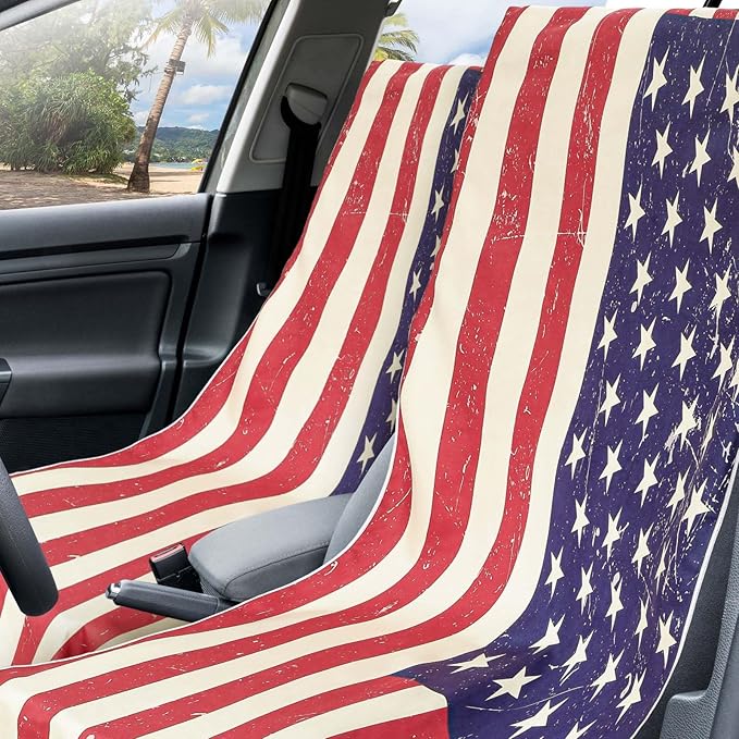 Hahafelt 2 Pack Car Seat Towel Covers with Storage Bag 63 x 32 Inch Athletic Running Towel Seat Sweat Washable Non Slip Cover Gift for Car Outdoor Sport Activities (American Flag)