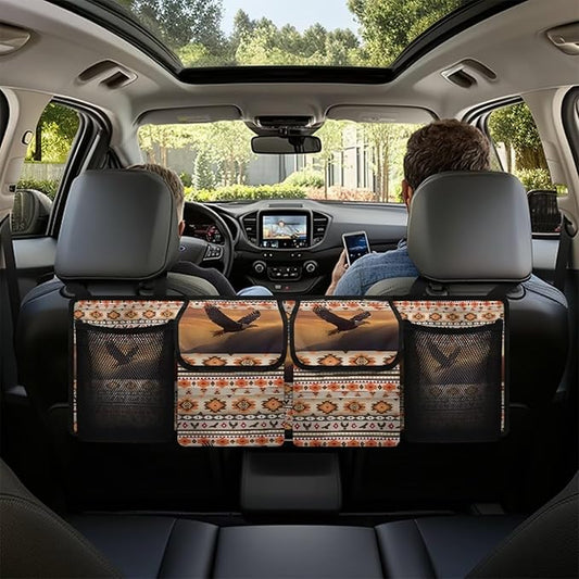 Hanging Trunk Organizer Aztec Eagle Car Back Seat Storage with 4 Large Pockets Foldable Automotive Interior Accessories for Sedans MPV SUV Jeep Trucks Van