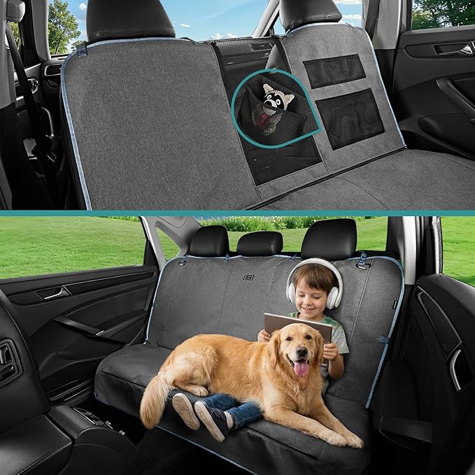 Skechers Dog Car Seat Cover for Pets GOGA MAT, Seat Extender for Dogs Waterproof Seat Cover Hammock Heavy Duty Scratch Proof Nonslip Durable Back Seat Covers for Cars Trucks and SUVs,Gray