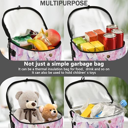 Car Trash Can Watercolor Unicorns Star Car Garbage Bag with Lid Hanging Waterproof Leak Proof Vehicle Storage Bin