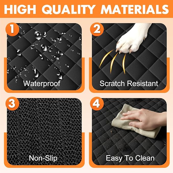 Dog Car Seat Cover for Back Seat - Waterproof, Non-Slip, Pet Bench Seat Covers, with 60/40 Split Bench Fit, Universal Size for Sedans, Trucks & SUVs, Machine Washable, Non-Stick Fur & Durable, M-Black