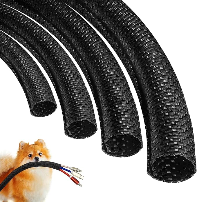 Cat Dog Cord Protectors from Pets No Chew 6.6ft - 3/4inch，Rabbits Cable Sleeves Cord Management Puppy Proof Covers, Wire Loom Critter Cord Charger Protector Heavy Duty Split Sleeve Automotive Tv，Black