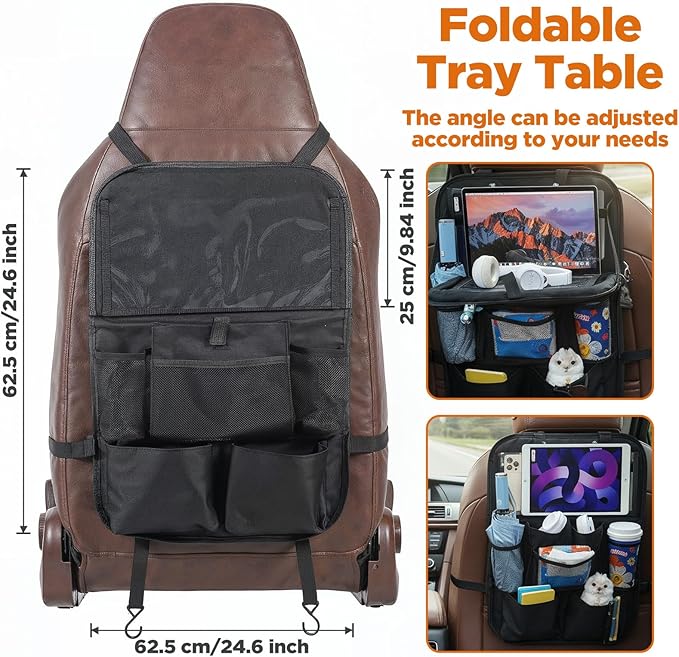 2 Pack Backseat Car Organizer with Touch Screen Tablet Holder, Travel Accessories with 9 Storage Pockets, Seat Back Protectors, Kick Mats for Kids & Adults, Fits Most Vehicles (Black)