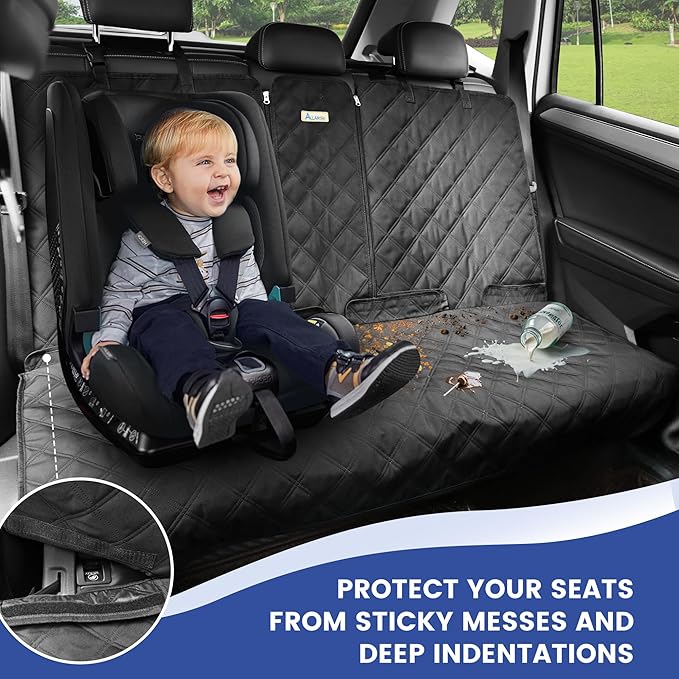 ALLANSING XL Back Seat Cover for Full-Size Trucks/SUVs Rear Split Bench, Heavy Duty 900D Waterproof Non-Slip Car Seat Protector for Messy Kids & Drooling Dogs, Easy Clean (Black)