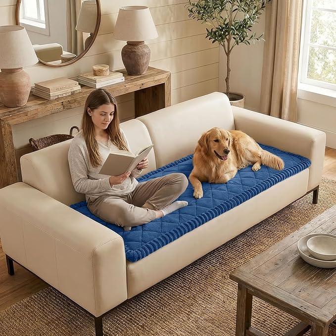Smiry Fuzzy Couch Cover for Dogs, Non Slip Washable Pet Sofa Cover, Scratch Proof Hair Resistant Plush Sofa Slipcover, Pet Friendly Couch Cushion Protector for Cat, Navy, 27.6" x 88"