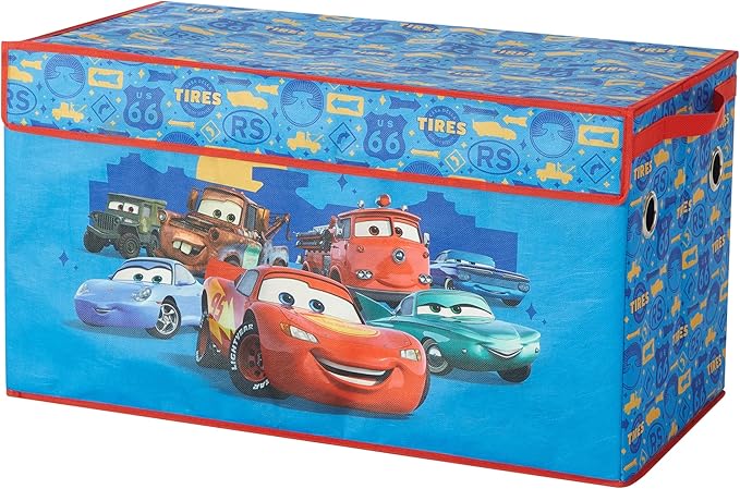 Disney Pixar Cars Collapsible Storage Trunk,Durable Kids Toy Organizer with Soft Lid, Foldable Chest for Bedroom & Playroom, 28.5" x 14.5" x 16"