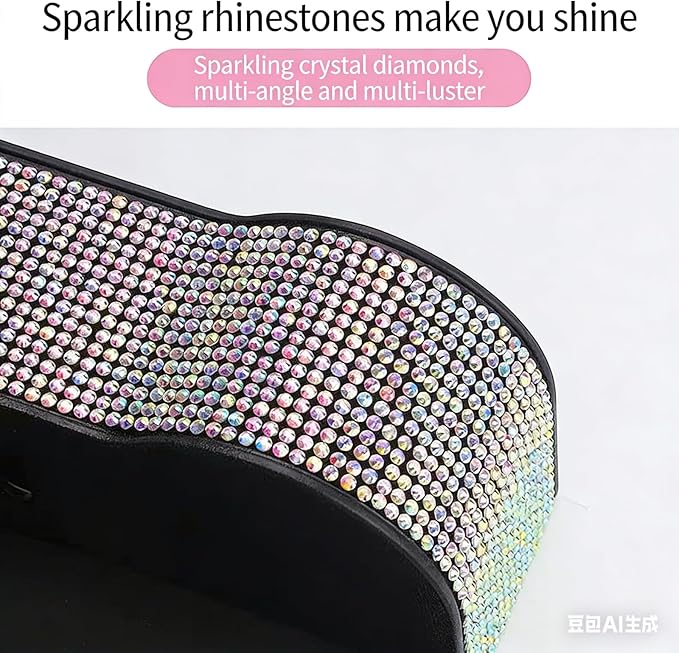 Bling Bling Car Seat Organizer Front Seat Gap Filler with Crystal Rhinestones Diamond, PU Leather Car Seat Console Storage Organizer for Car Accessories (Colorful)