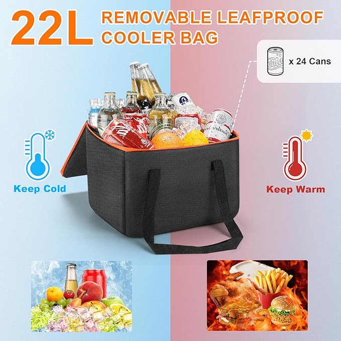 95L Car Trunk Organizer with Removable Cooler Bag, Collapsible Trunk Storage Organizer with Removable Lid - Multi Compartment Waterproof Storage Organization, Fits Most Car, Truck, Orange