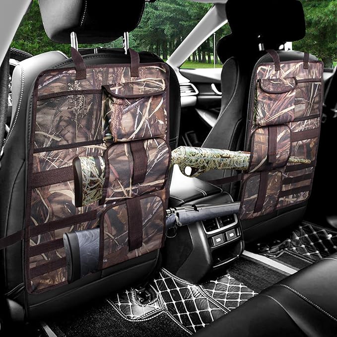 2 Pack Tactical Seat Back Gun Racks, Truck Gun Rack for Hunting Gear, Camo Gun Holder for Car with Molle Panel, Automotive Gun Racks for Hunting Rifles/Shotguns, Hunting Gift for Men