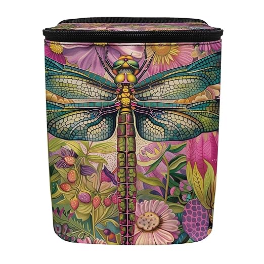 Talayituse Dragonfly Floral Print Car Trash Can Portable Auto Garbage Bin Multifunctional Vehicle Interior Accessories with Adjustable Straps Universal Fit Truck SUV Sedan