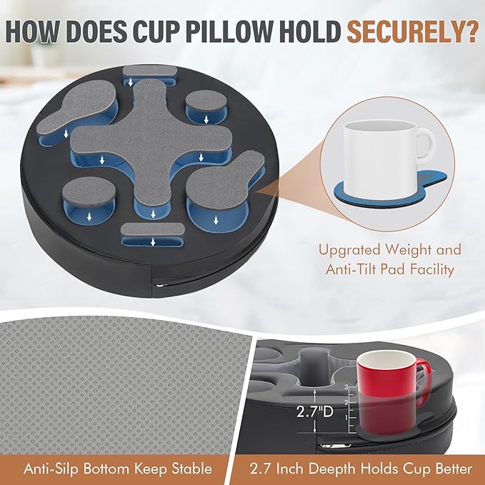 INNO STAGE Couch Cup Holder Pillow-Sofa Cup Holder | Couch Caddy Drinks Cupholder Tray for Bed, Rv, Tv, Car, Man Cave, Backseat for Remote, Snacks (PU Black, 13.7 x 13.7 inch)