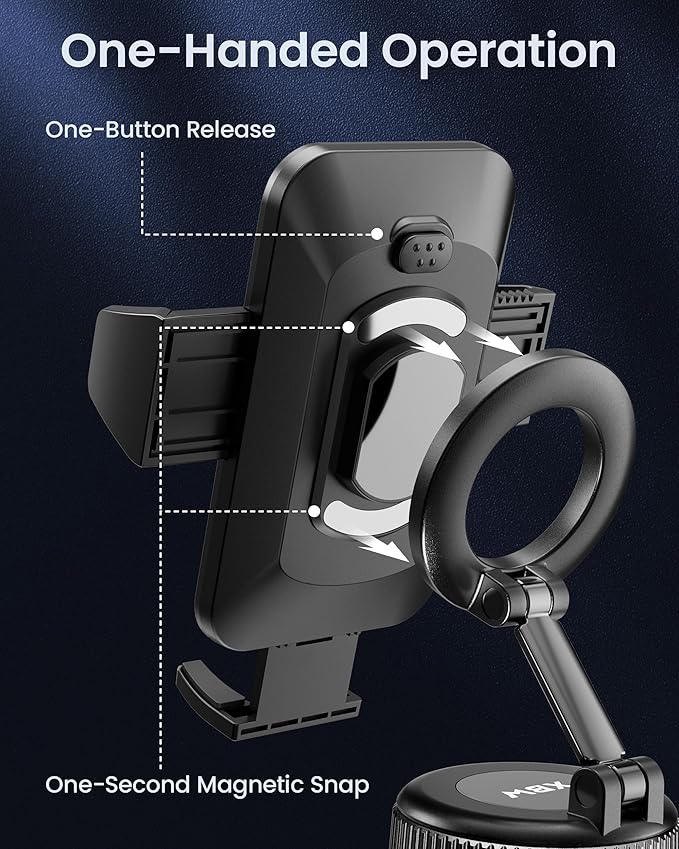for Magsafe Car Mount [with Magnetic Clip] 2-in-1 Universal Suction Phone Mount for Dashboard 360° Windshield Car Phone Holder for Car for iPhone 17 16 15 Pro Max Samsung Galaxy S25 Android Cell