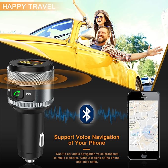 IMDEN Bluetooth 5.4 FM Transmitter for Car, MP3 Music Player Wireless Radio Adapter Kit with QC 3.0 Fast Charger, Hands-Free Calling, Supports USB Drive for 12V/24V Vehicles