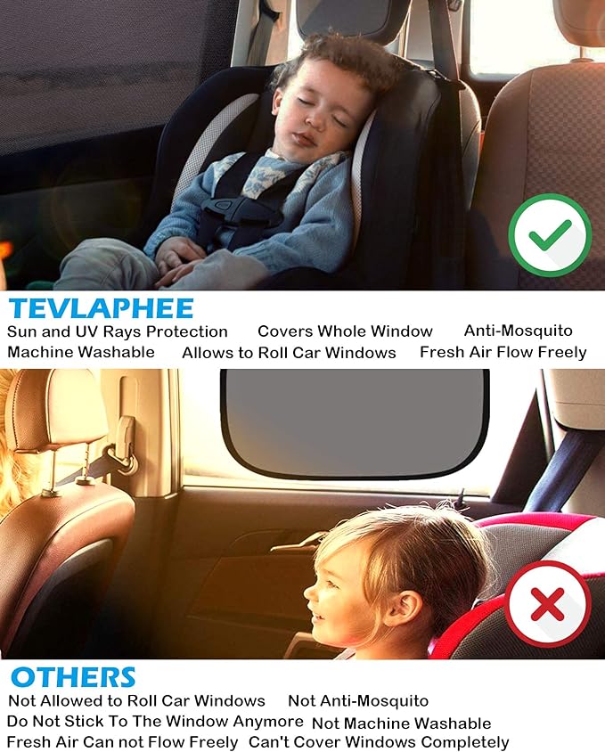 Tevlaphee Car Sunshade Kids, Universal Sun Visor Car Net Sunscreen Baby with Certified UV for Side Window Mesh Material Protects Passenger Baby, Children & Pets(L) (XL)