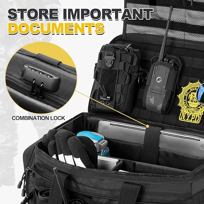 Car Front Seat Organizer | Patrol Bag | large police duty bag | 35L size 15" laptop compatible | Military Duffle for patrol, Gym, Camping, Hunting, Range | DIY space