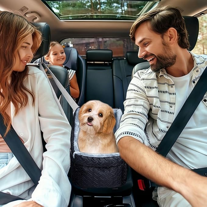 Dog Car Seats for Small Dogs, Center Console Dog Booster Portable Car Seat for Puppy, Doggy, Cats, Small Pets 0-15 lbs, with Safety Net