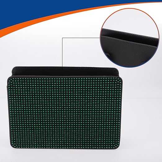 ACROPIX Car Trash Can Trash Bin Foldable 7.9" Length 2.8" Width 5.5" Height Green Black Rhinestone Faux Leather