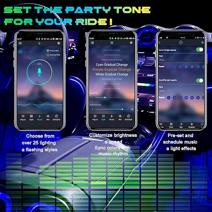 2-Pack Car Seat Gap Filler Organizer with Voice-Activated Rhythmic 5-Color LED Lights, USB and Type-C Charging Ports, Cup Holder, Card, and Key Storage - Universal Car Seat Gap Filler (Black)