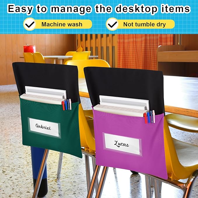 Chair Pockets for Classroom Chairback Pocket Chart 14 x 18 Inch Desk Organizer Pocket Chair Bag for Seat School Classroom(Classic,Colorful,24 Pcs)