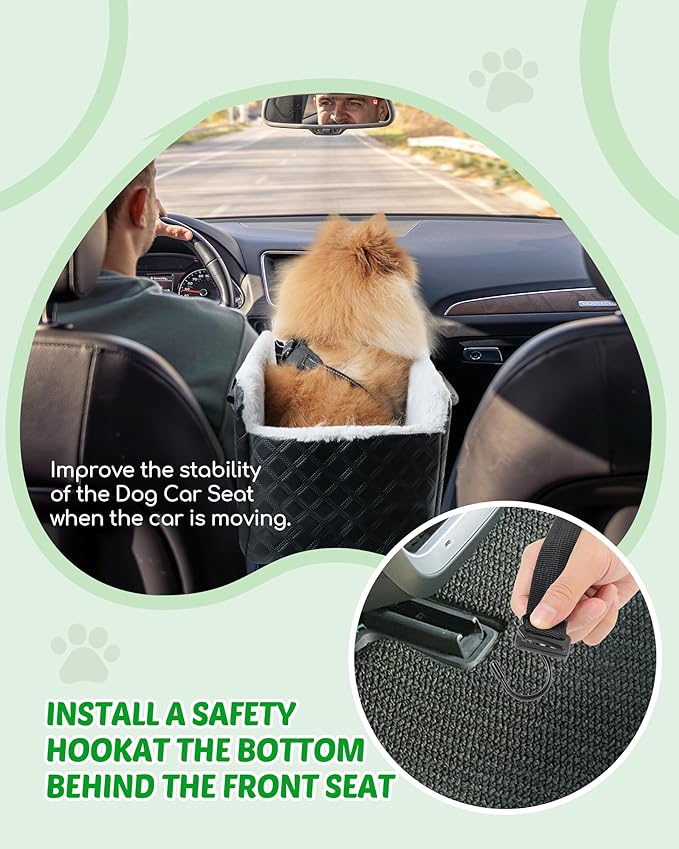 Center Console Dog Car Seat for Small Dogs, Soft Plush Car Bag for Dogs, Leather Portable Pet Cars Booster Seats, Convertible Handbag or Shoulder Bag with Cool Heat Pad, Support Pet Up to 12lbs