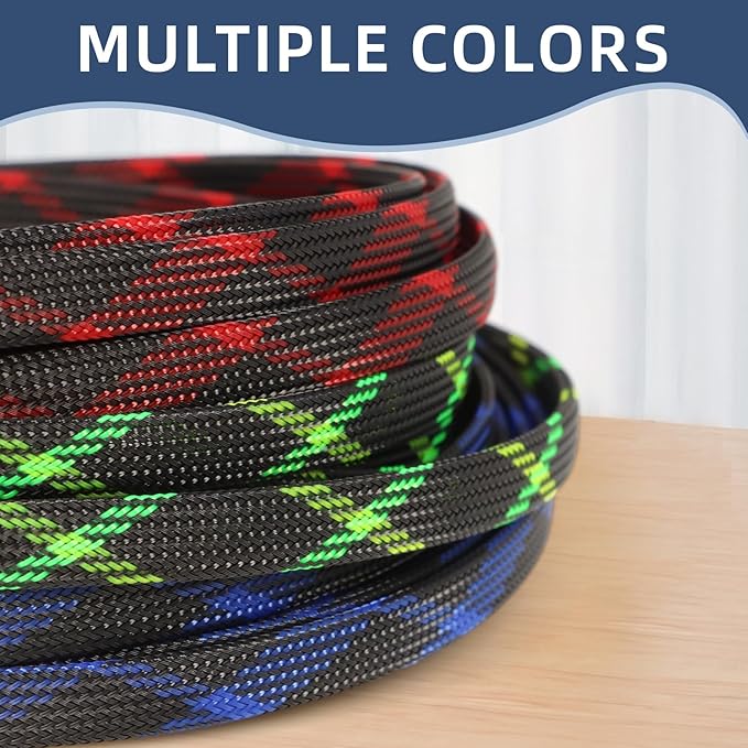 Expandable Braided Sleeving, PET Automotive Wire Loom, Flexible Cable Management for Audio Video and Other Home Device, Cord Protector from Pets (Black Purple, 1/4" x 25ft)