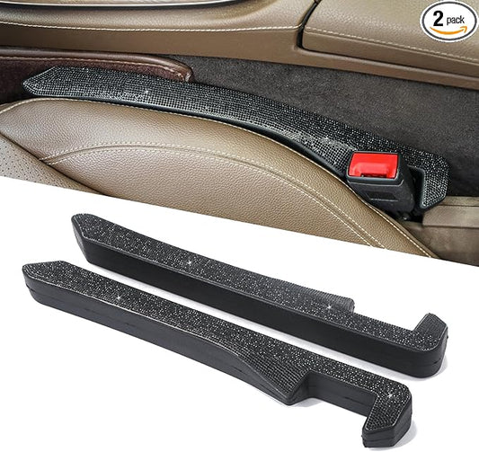 Bling Diamond Car Seat Gap Filler for Car SUV and Truck,2 Pack Universal Gap Stopper to Fill The Gap Between Seat Console Stop Things Dropping (Black)