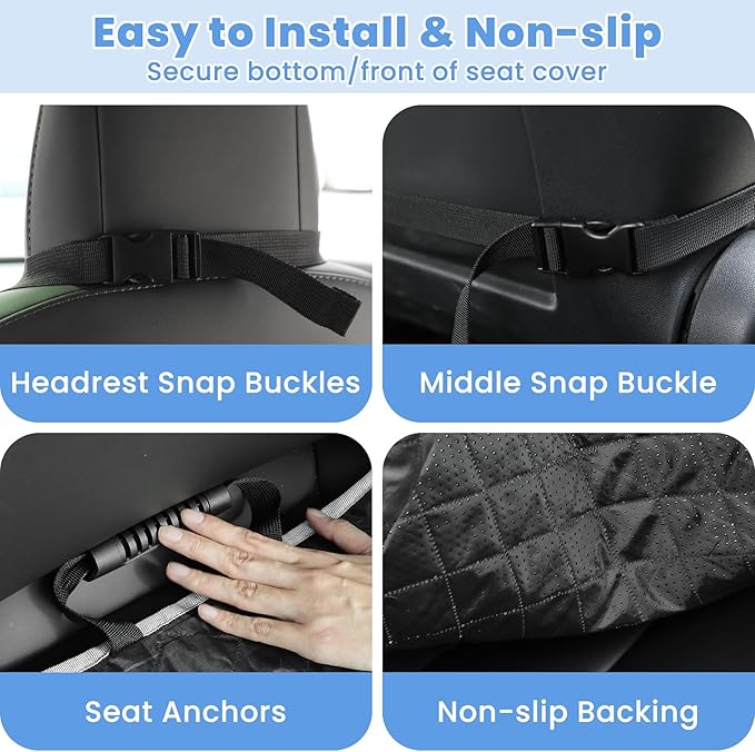 ELONGRIVER Dog Car Seat Covers, Waterproof Front Seat Cover for Dogs, Scratch-Proof, Nonslip Pet Passenger Seat Cover Protector, Universal Fit for Cars Trucks SUVs (Grey, Large Size)