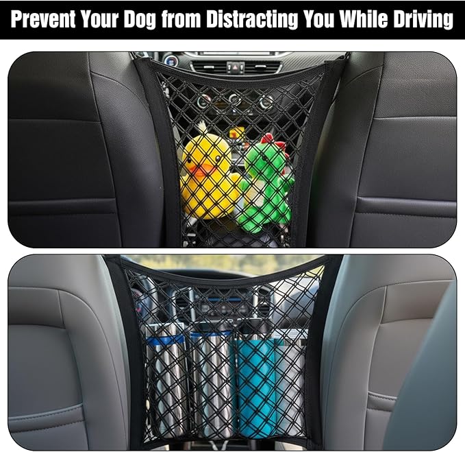 Nogeqi Dog Net for Car Safety Divider, Dog Car Barrier with Cars Mesh Organizer, Cars Accessories Easy Install for SUV Stretchable for Makes Trips Easier, 2 Layer