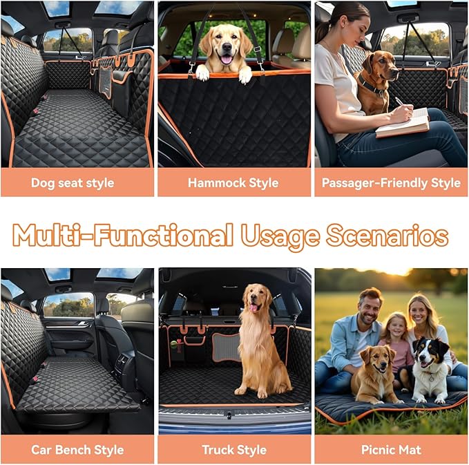 Back Seat Extender for Dogs,Dog Car Seat Cover for Back Seat with Hard Bottom Holds 500 lbs,Car Seat Protector,Waterproof Extender for Dogs,Dog Hammock,Pet Bed for Full-Size Cars,SUVs, Small Trucks