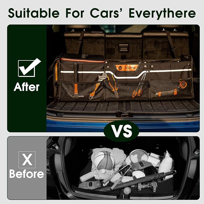 Car Trunk Organizer for SUV, Heavy Duty Waterproof Trunk Organizer, Foldable Collapsible Car Organizer with Cooler, Multi-Compartment Large Trunk Organizer (95L), Black-M003